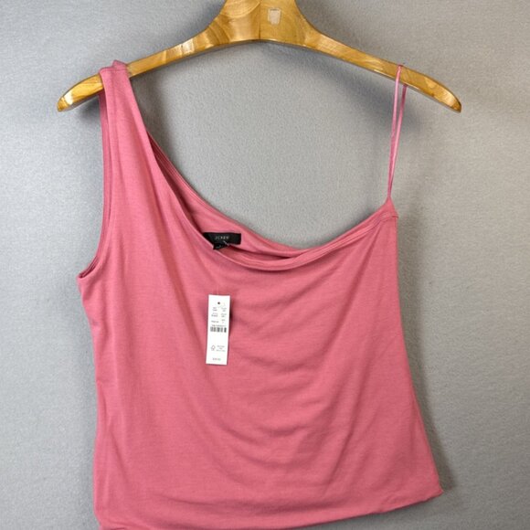 J.Crew One‎ Shoulder Tank Womens L Form Knit Double Layered Cropped Soft Stretch - Picture 1 of 13